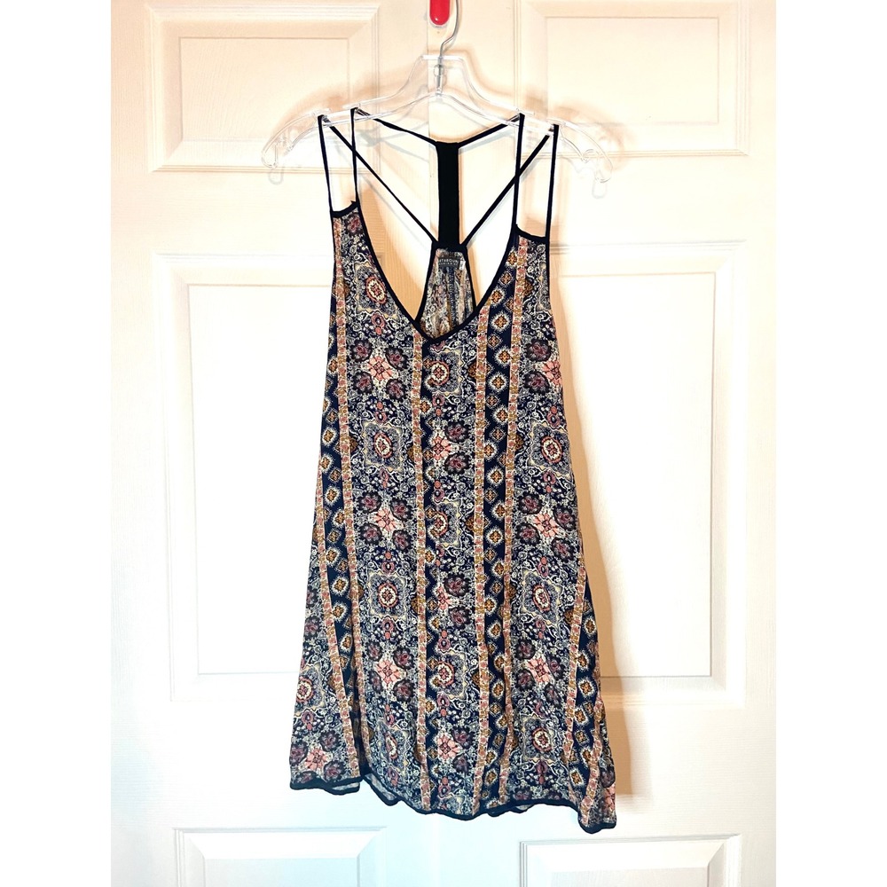 Earthbound Trading Co Womens Boho Paisley Strappy Racerback Tank Top Navy Blue M